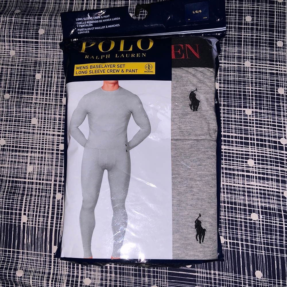 Men's Large Brand New Polo Ralph Lauren Baselayer Long sleeve set in Gray
